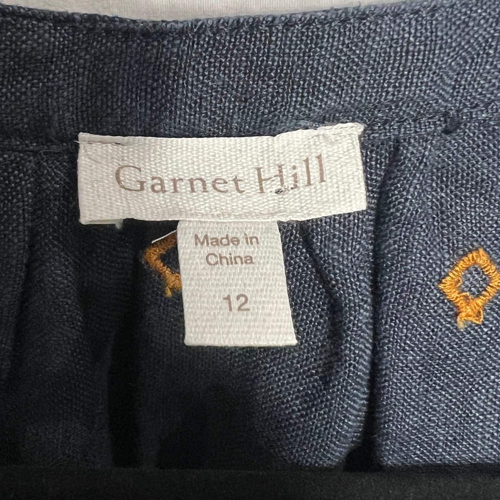Garnet Hill Embroidered Linen Popover Dress Blue Flax Embroidered Tassel Size 12 - Picture 4 of 13